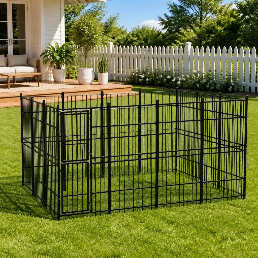 Dog Kennel Outdoor Exercise Enclosure Large Space Black