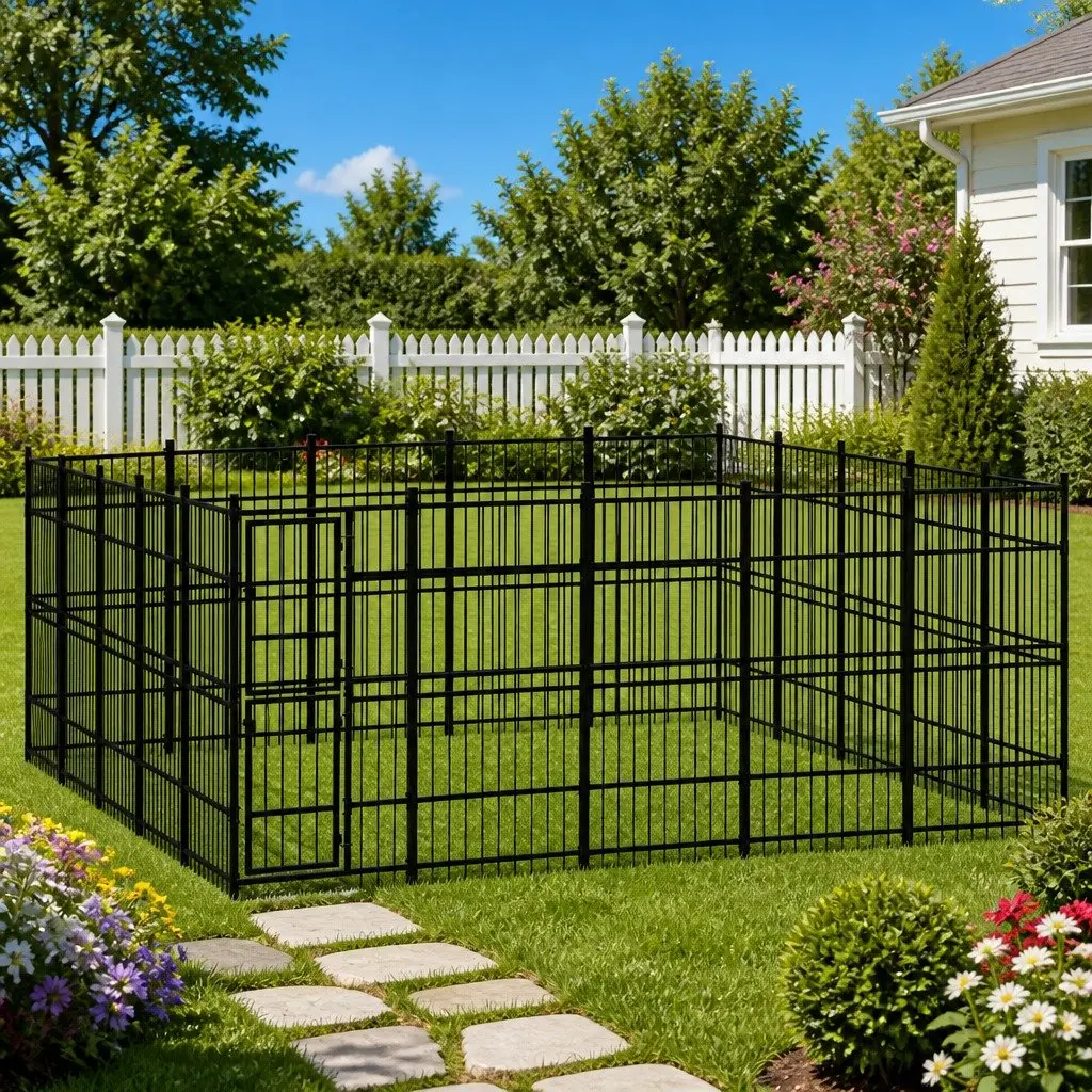 Dog Kennel Outdoor Run Enclosure Exercise Pen Large Black