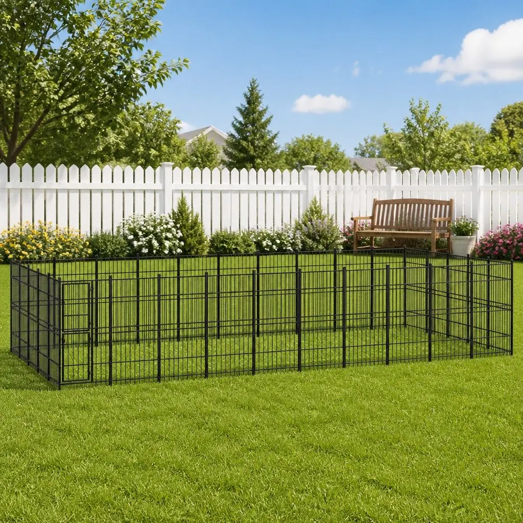 Dog Kennel Outdoor Exercise Run Enclosure Large Black Steel