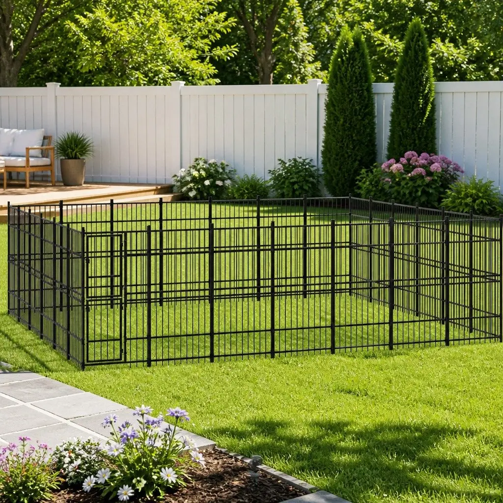 Outdoor Dog Kennel Steel Pet Enclosure Run Cage 38.71m² Black