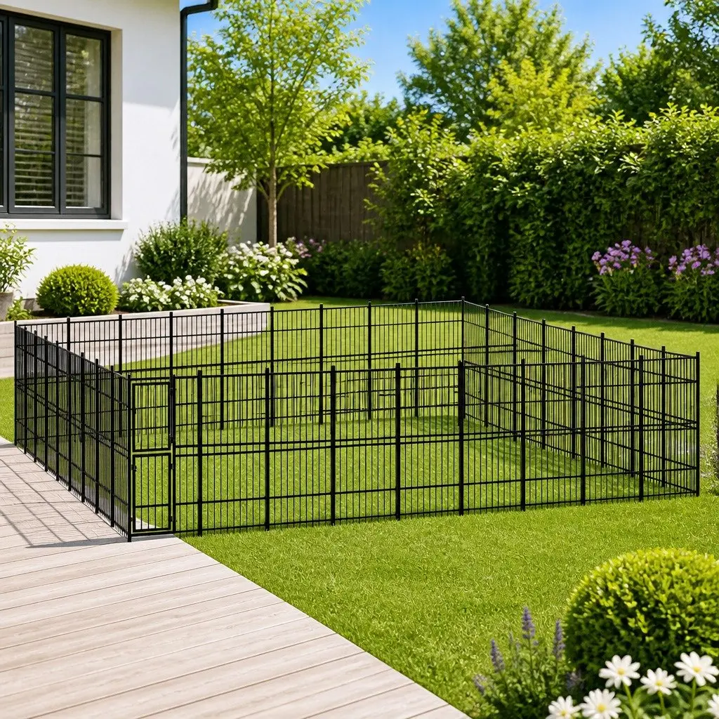 Dog Kennel Outdoor Exercise Run Enclosure Play Area Pen Black