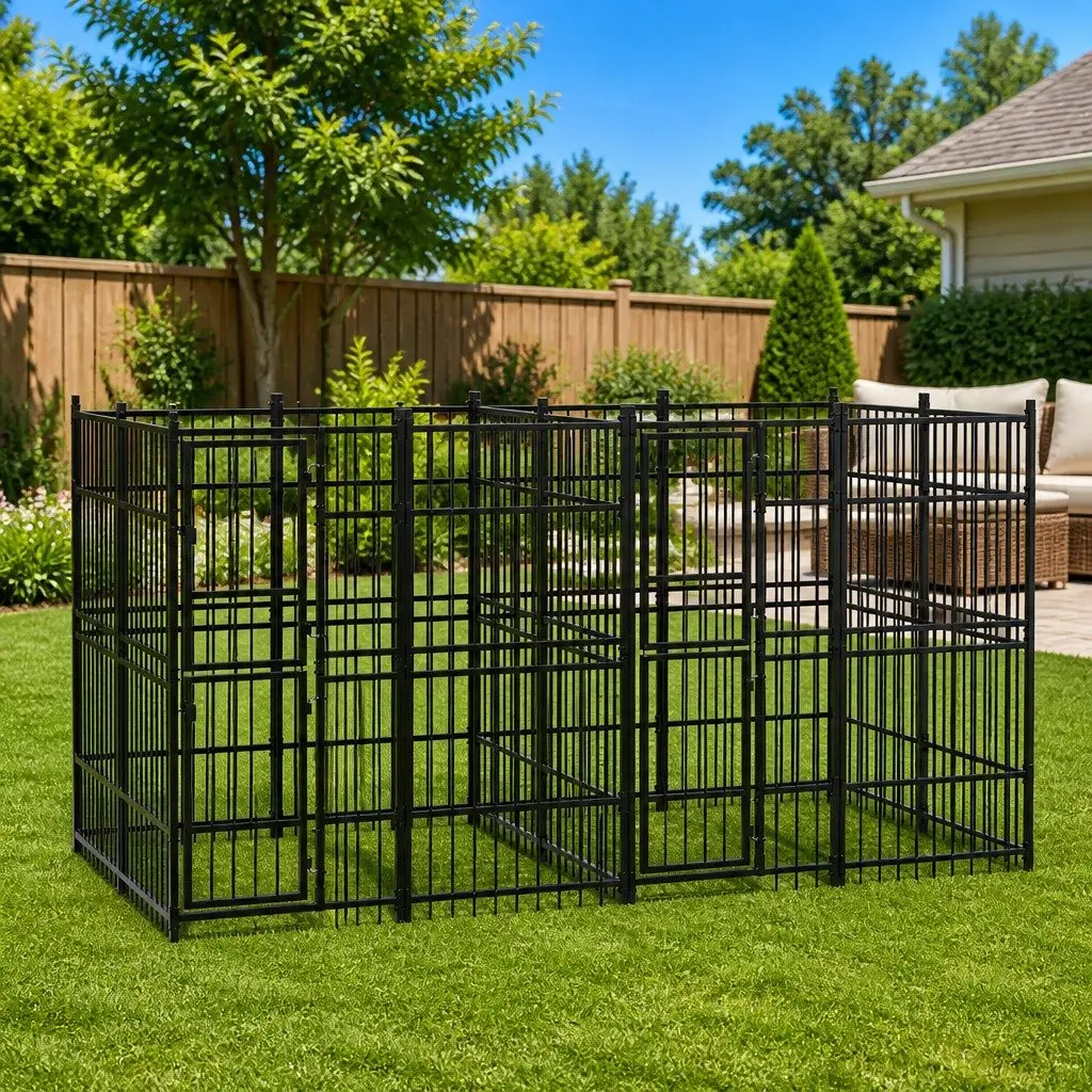 Outdoor Dog Exercise Pen Steel Play Yard Safety Barrier Black