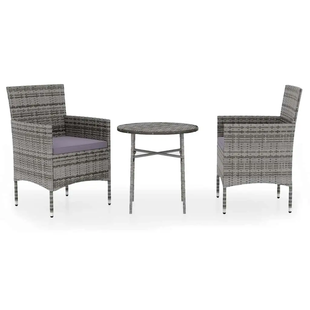 3 Piece Garden Dining Set Outdoor Patio Furniture Grey Rattan Chairs Table