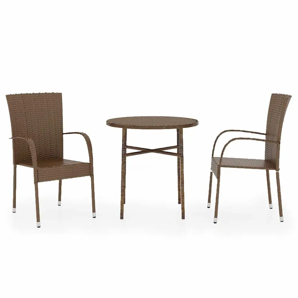 Garden Dining Set Outdoor Patio Furniture 3 Piece Brown Poly Rattan Table Chairs