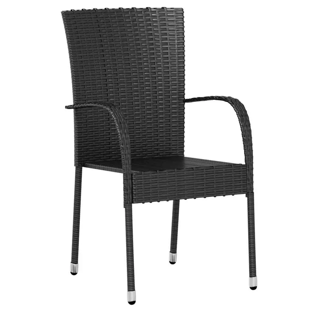 3 Piece Outdoor Dining Set Garden Patio Furniture Poly Rattan Black Stackable