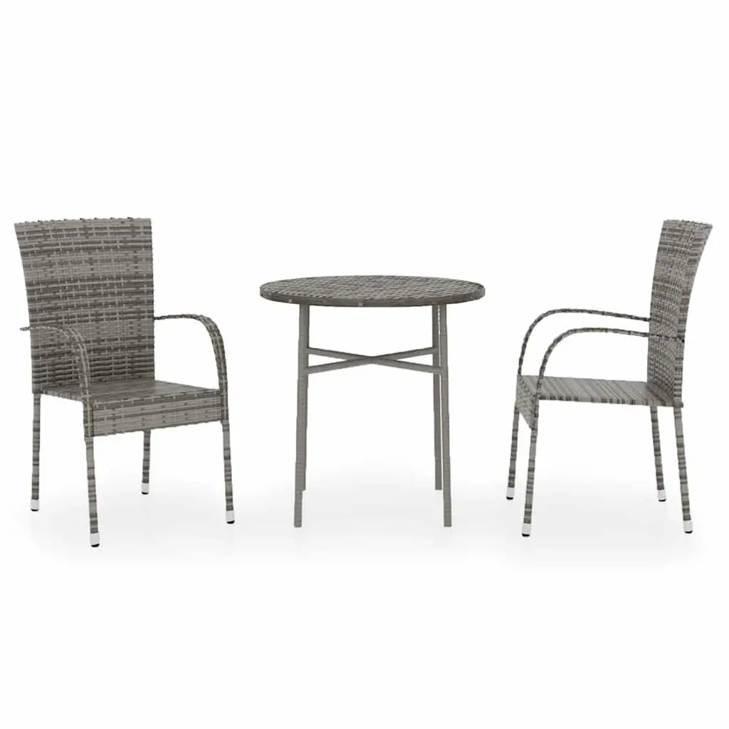 3 Piece Outdoor Set in Grey Poly Rattan