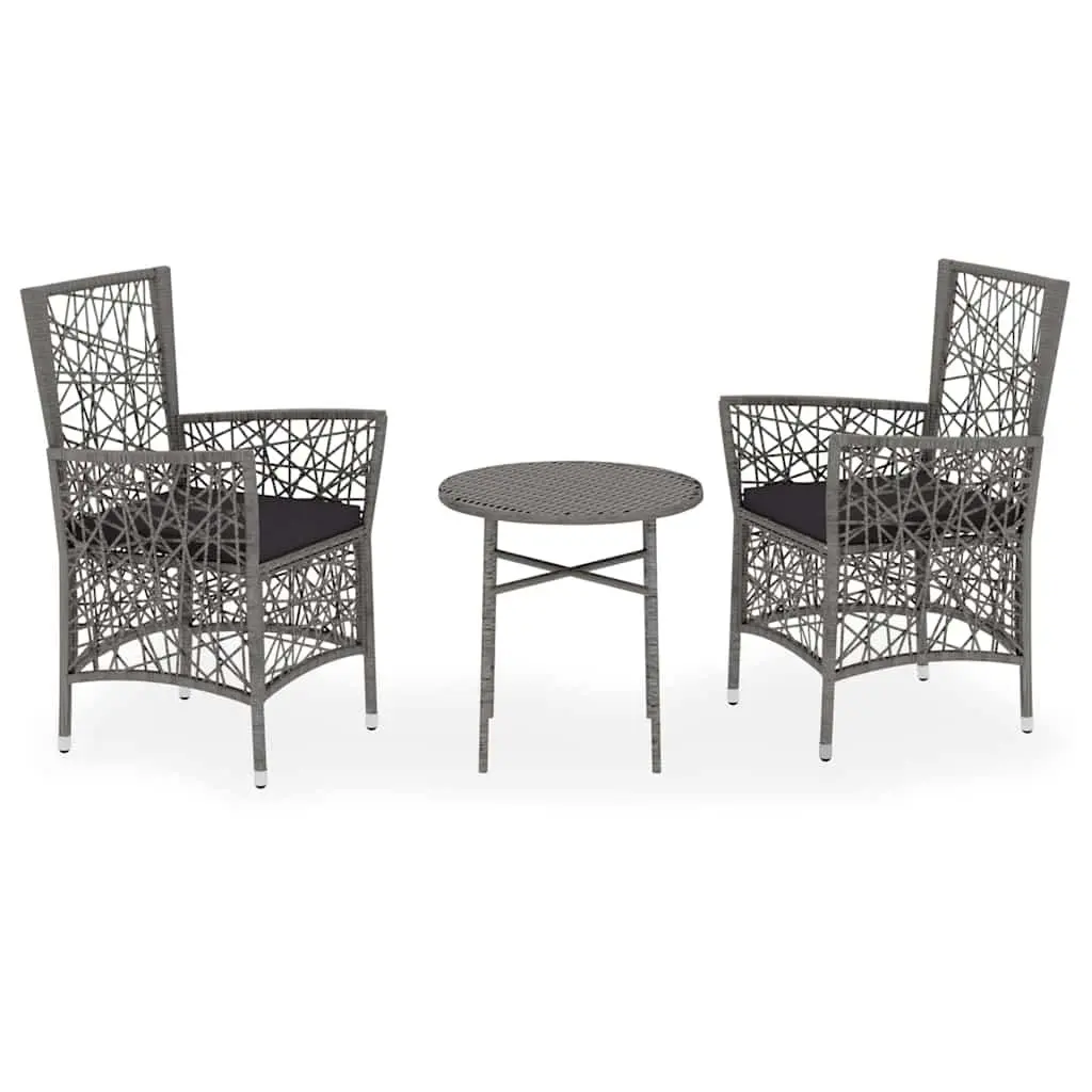 Garden Dining Set 3 Piece Outdoor Furniture Grey PE Rattan Table Chairs