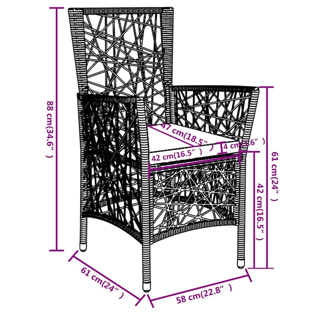 Garden Dining Set 3 Piece Outdoor Furniture Grey PE Rattan Table Chairs