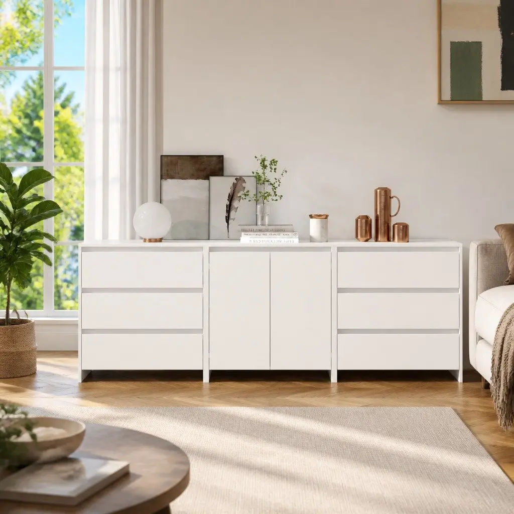 3 Piece Sideboard Storage Cabinet White Decorative Display Unit