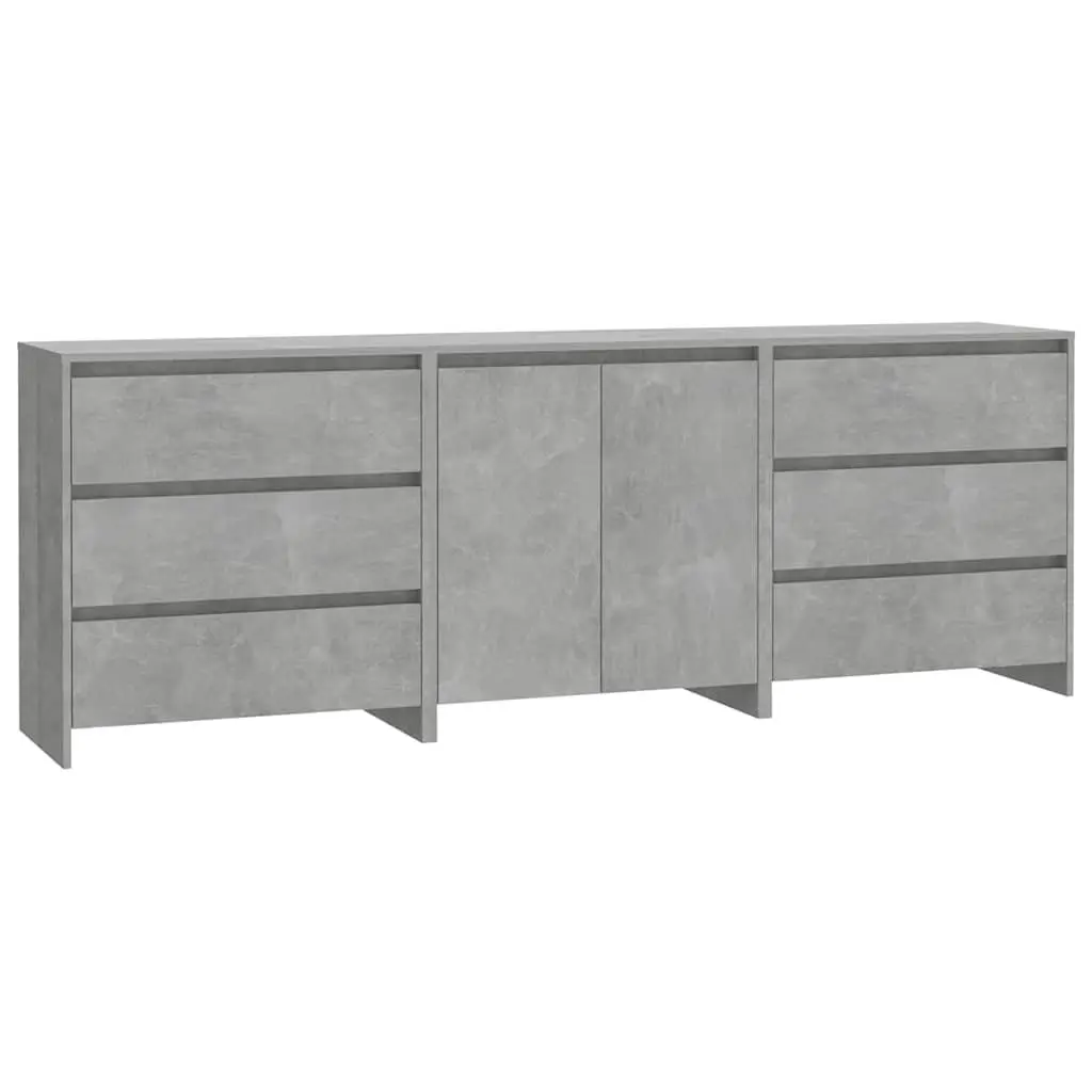 3 Piece Sideboard Grey Storage Cabinet Buffet Dresser Living Room Furniture