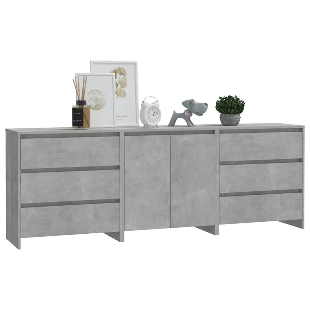 3 Piece Sideboard Grey Storage Cabinet Buffet Dresser Living Room Furniture