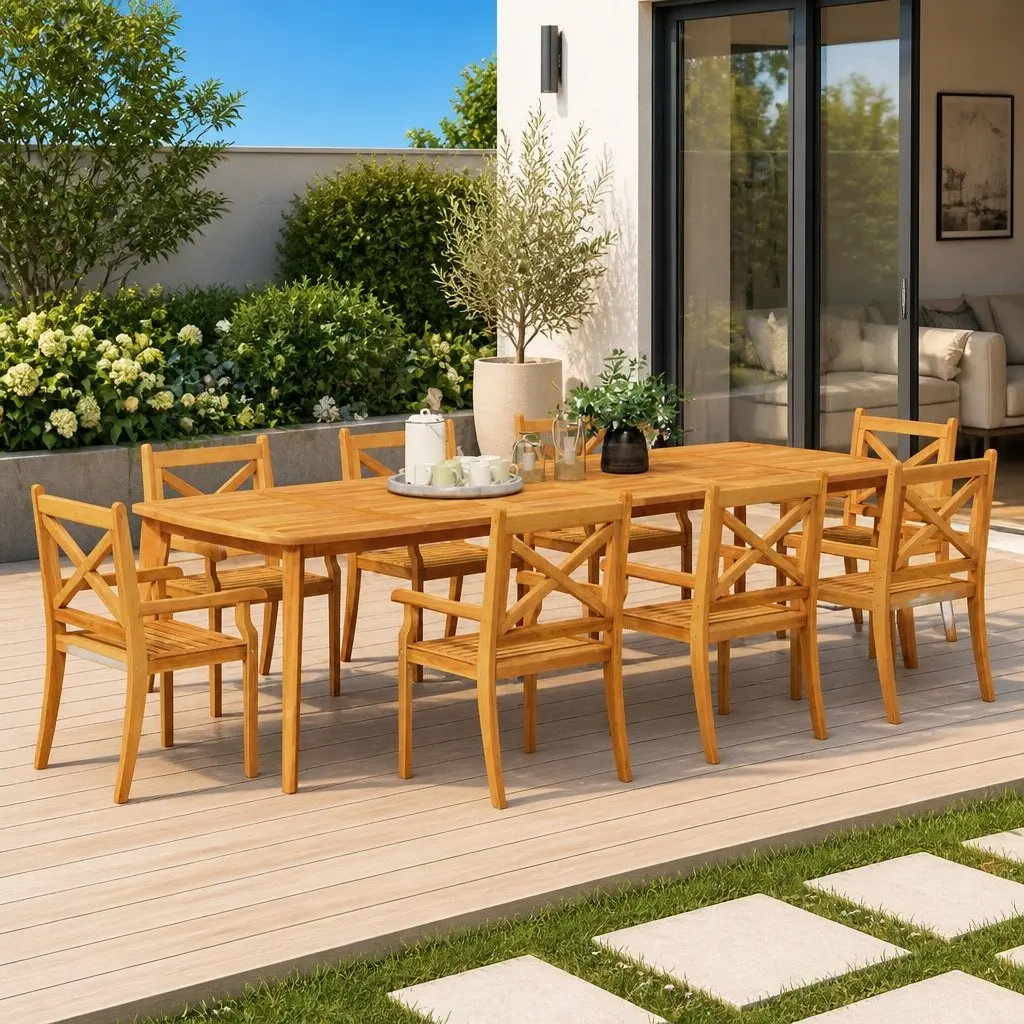 Outdoor Dining Chairs Set of 8 Solid Wood Garden Patio Seating Brown