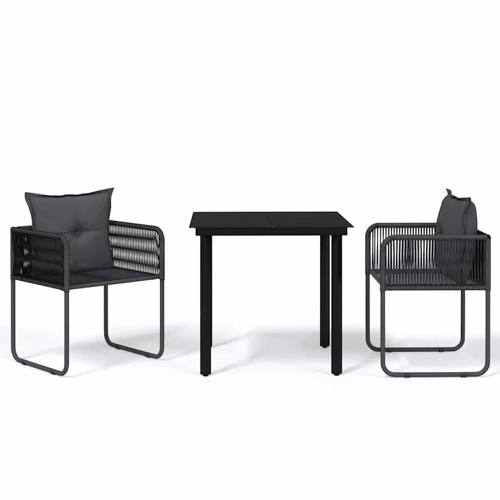 Garden Dining Set 3 Piece Outdoor Patio Furniture Black Glass Table Rattan