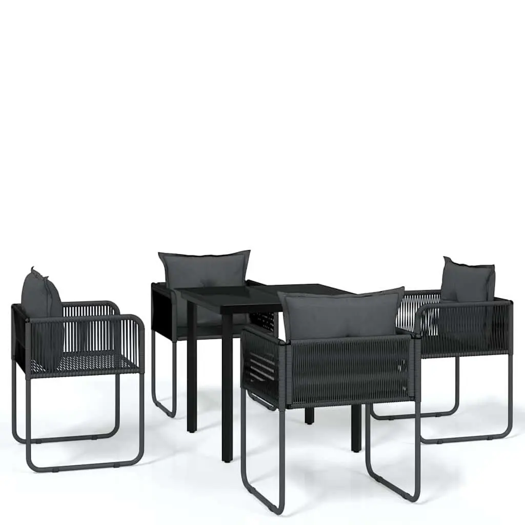 5 Piece Garden Dining Set Outdoor Patio Furniture Black Glass Table Rattan