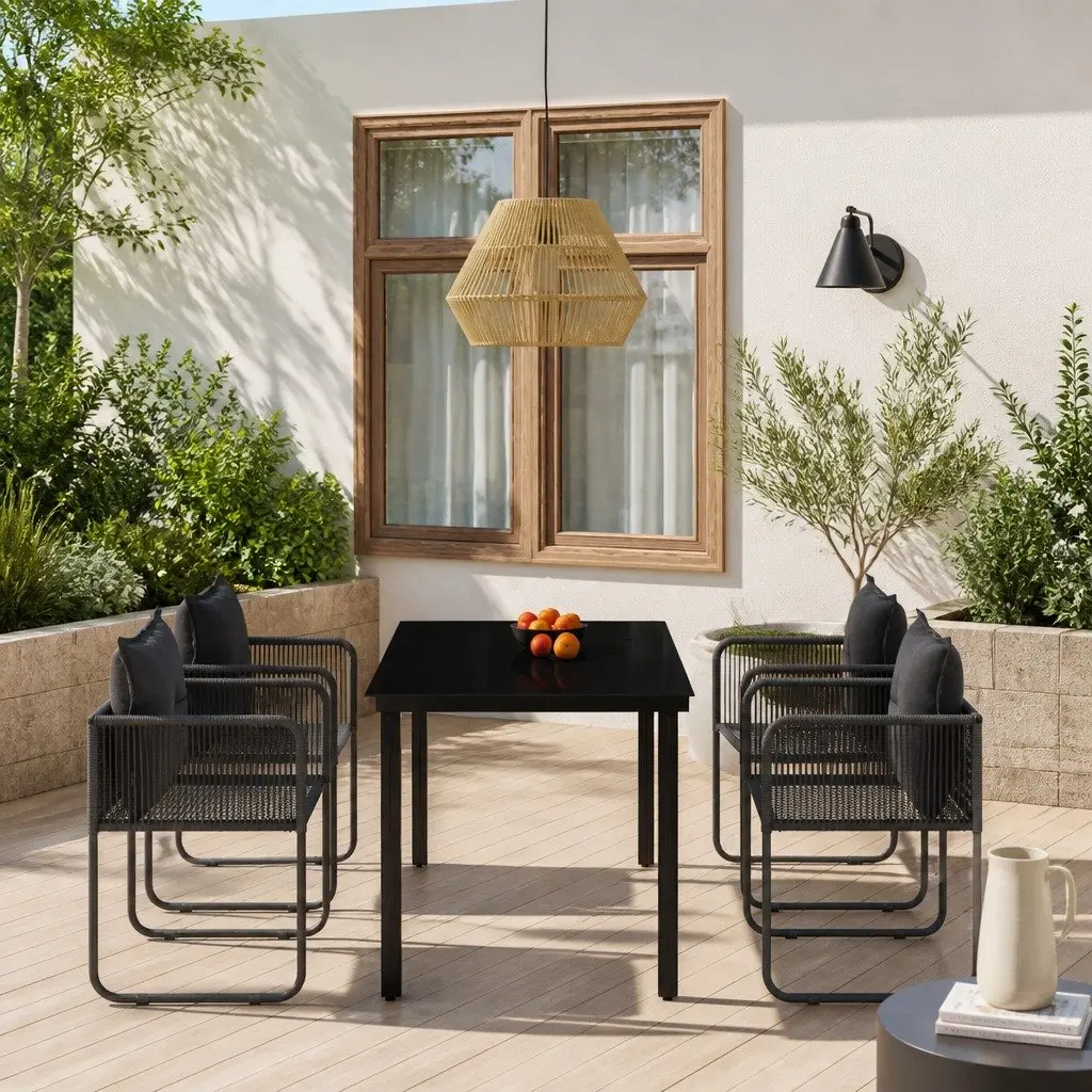 Garden Dining Set 5 Piece Outdoor Dining Black Glass Table and Chairs