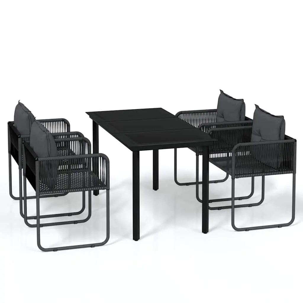 Garden Dining Set 5 Piece Outdoor Dining Black Glass Table and Chairs