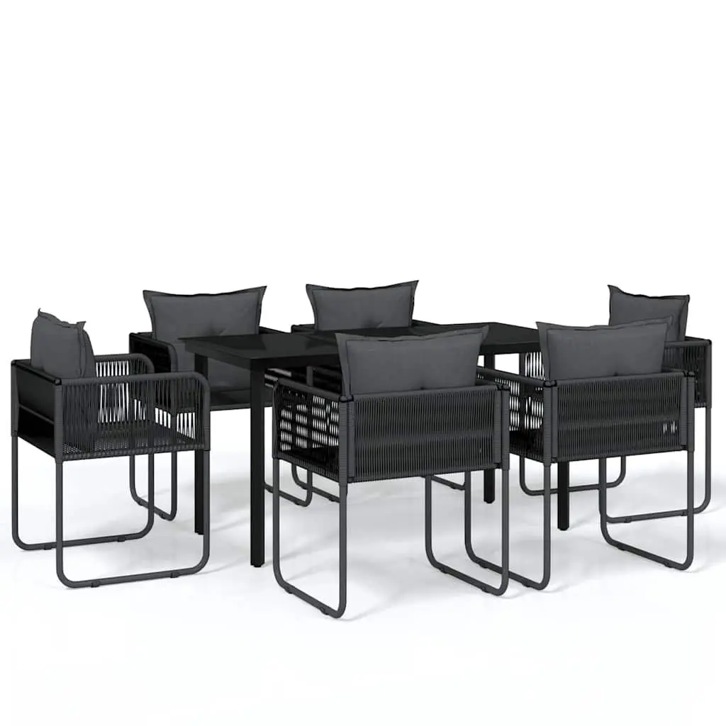 7 Piece Garden Dining Set Outdoor Furniture Steel Glass Table Rattan Chairs Black