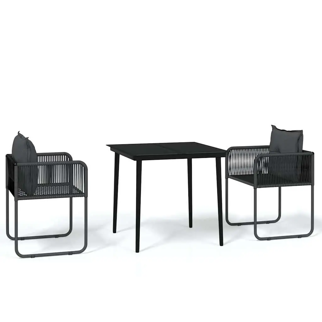Garden Dining Set 3 Piece Outdoor Patio Furniture Black Glass Table Rattan
