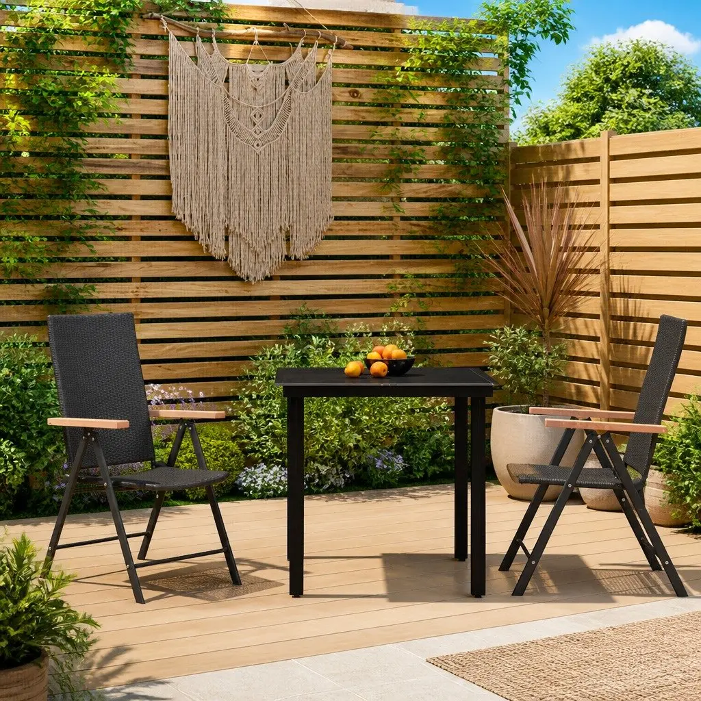 Garden Dining Set 3 Piece Outdoor Table Chairs Black