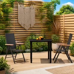 Garden Dining Set 3 Piece Black Outdoor Table Chairs Patio Furniture