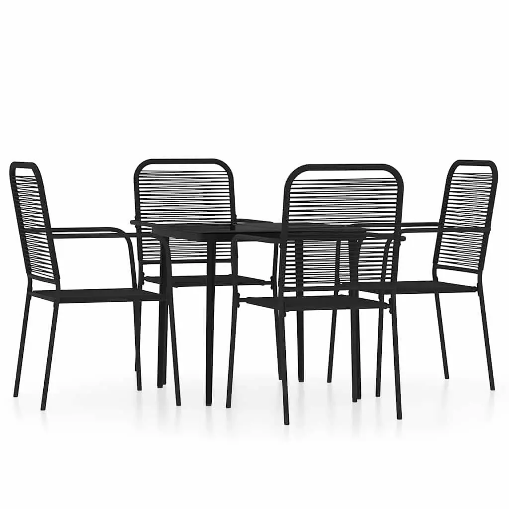 5 Piece Garden Dining Set Black Outdoor Patio Furniture Steel Frame Glass Table