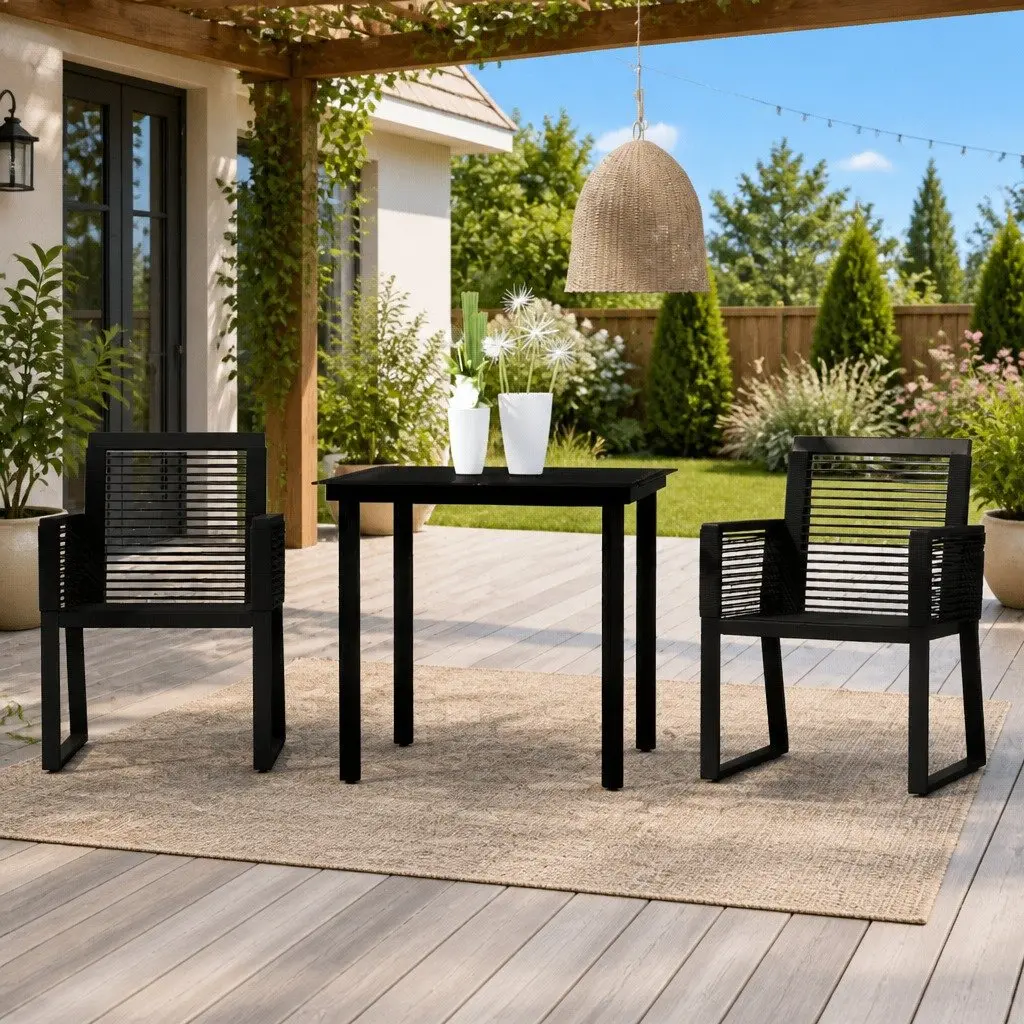 3 Piece Garden Dining Set Black Outdoor Table Chairs