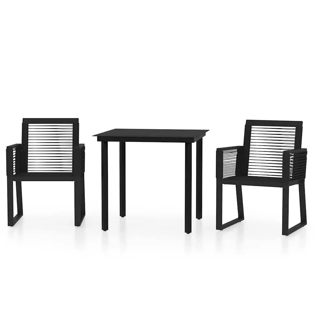 3 Piece Garden Dining Set Black Outdoor Table Chairs