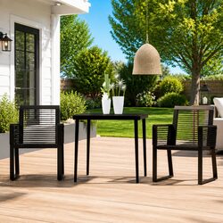 Garden Dining Set 3 Piece Outdoor Table Chairs Black Patio Furniture