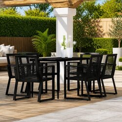 Garden Dining Set 7 Piece Outdoor Furniture Black Table Chairs Patio
