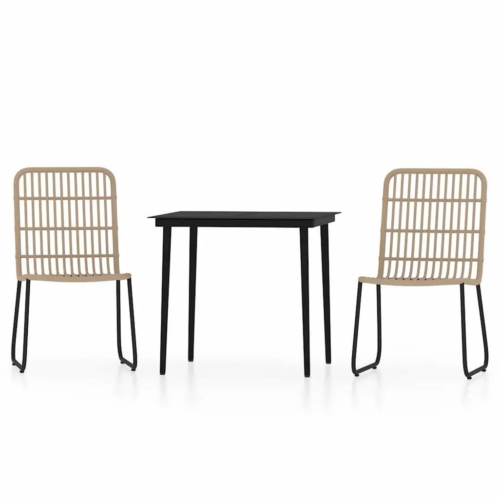 Garden Dining Set 3 Piece Outdoor Patio Furniture Glass Table Steel Frame Chairs