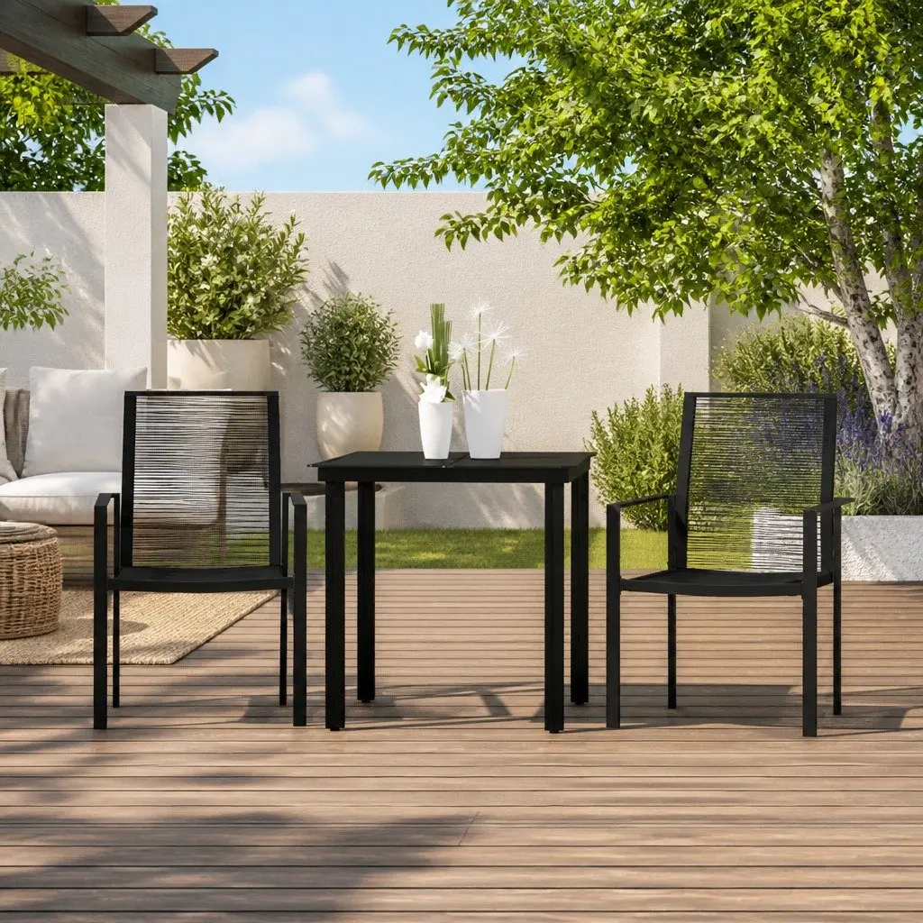 3 Piece Garden Dining Set Outdoor Furniture Black Table and Chairs