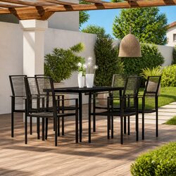 7 Piece Comfortable Black Rattan Dining Set