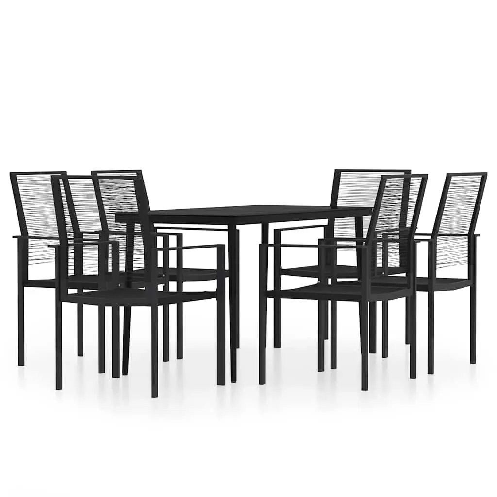 7 Piece Garden Dining Set Outdoor Patio Table Glass Top Black Rattan Chairs