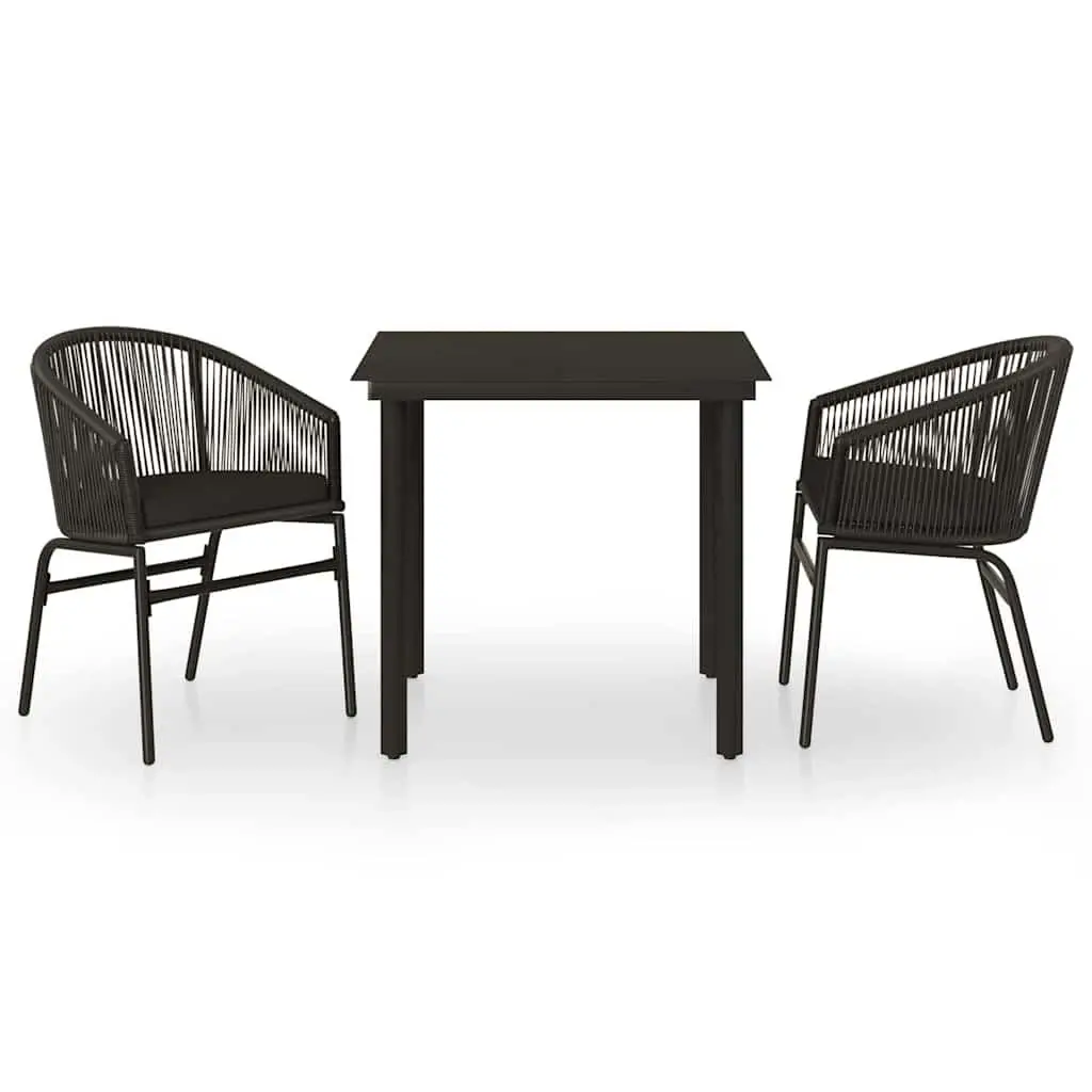 Outdoor Dining Set Black Rattan Chairs Glass Table Garden Patio 3 Piece