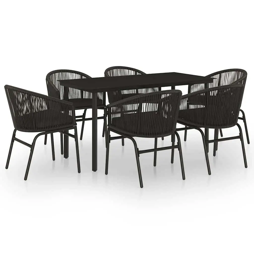 7 Piece Outdoor Garden Dining Set Black Steel Frame Glass Table Patio Chairs