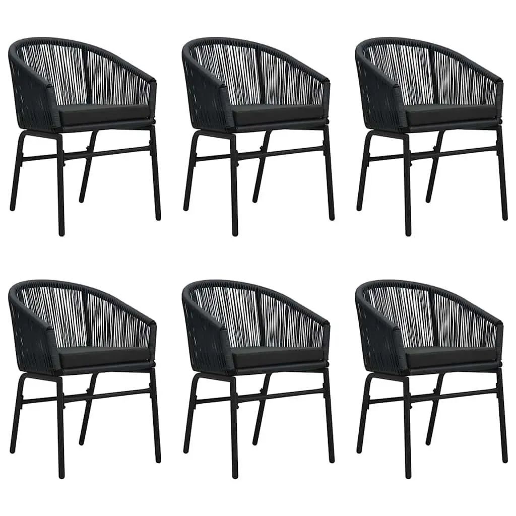 7 Piece Outdoor Garden Dining Set Black Steel Frame Glass Table Patio Chairs