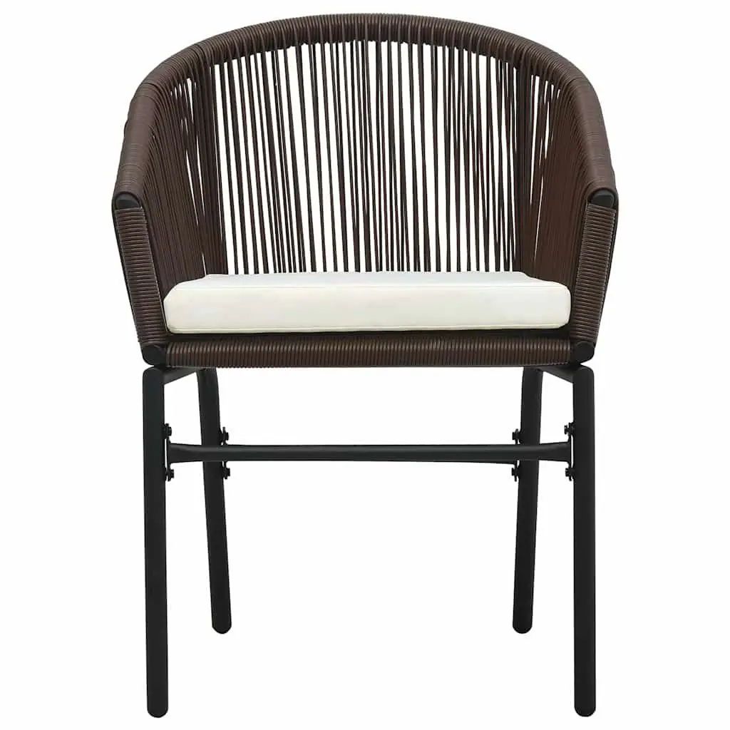 3 Piece Garden Dining Set Outdoor Patio Table Chairs Brown Steel Frame Glass Top