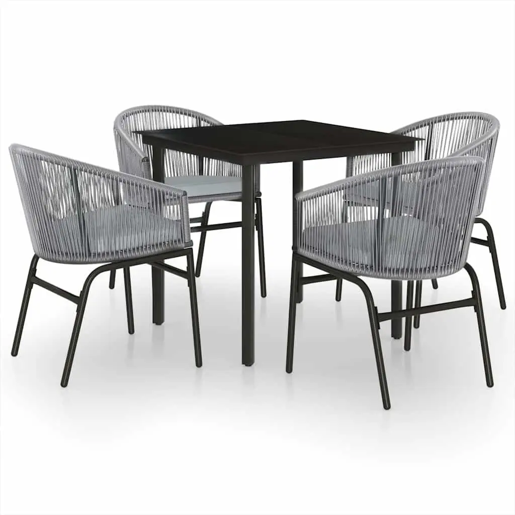Outdoor Patio Furniture Set Grey Rattan Chairs Glass Table 5 Piece Dining Garden