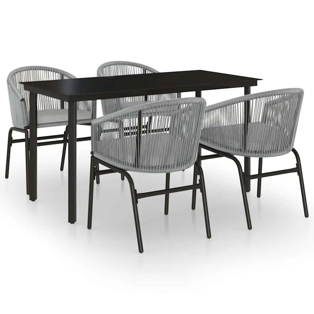 5 Piece Patio Dining Set Grey Glass Table Steel Frame Cushioned Chairs Outdoor