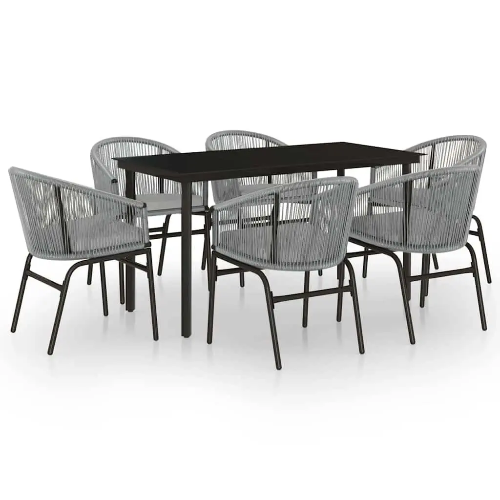7 Piece Garden Dining Set Grey Outdoor Patio Furniture Steel Frame Glass Table