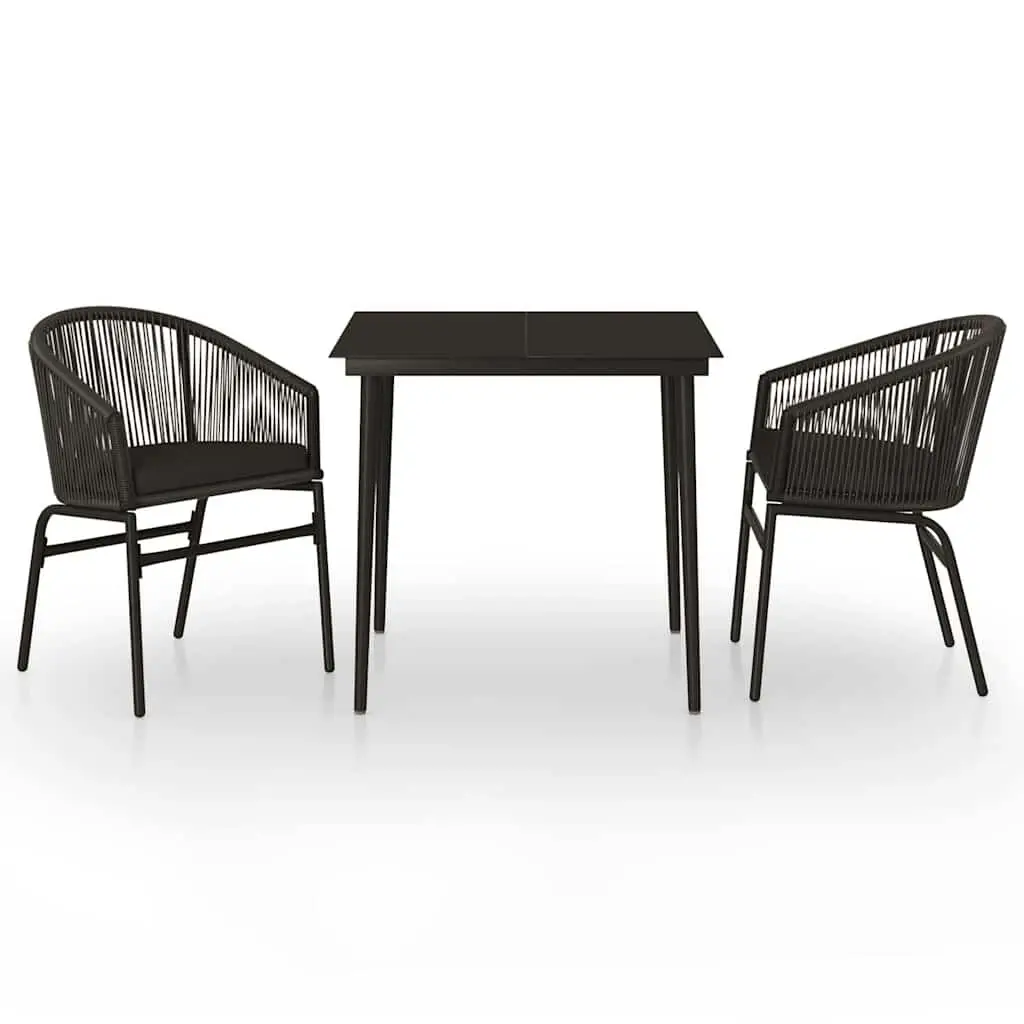 3 Piece Garden Dining Set Black Outdoor Furniture Patio Chairs Glass Table