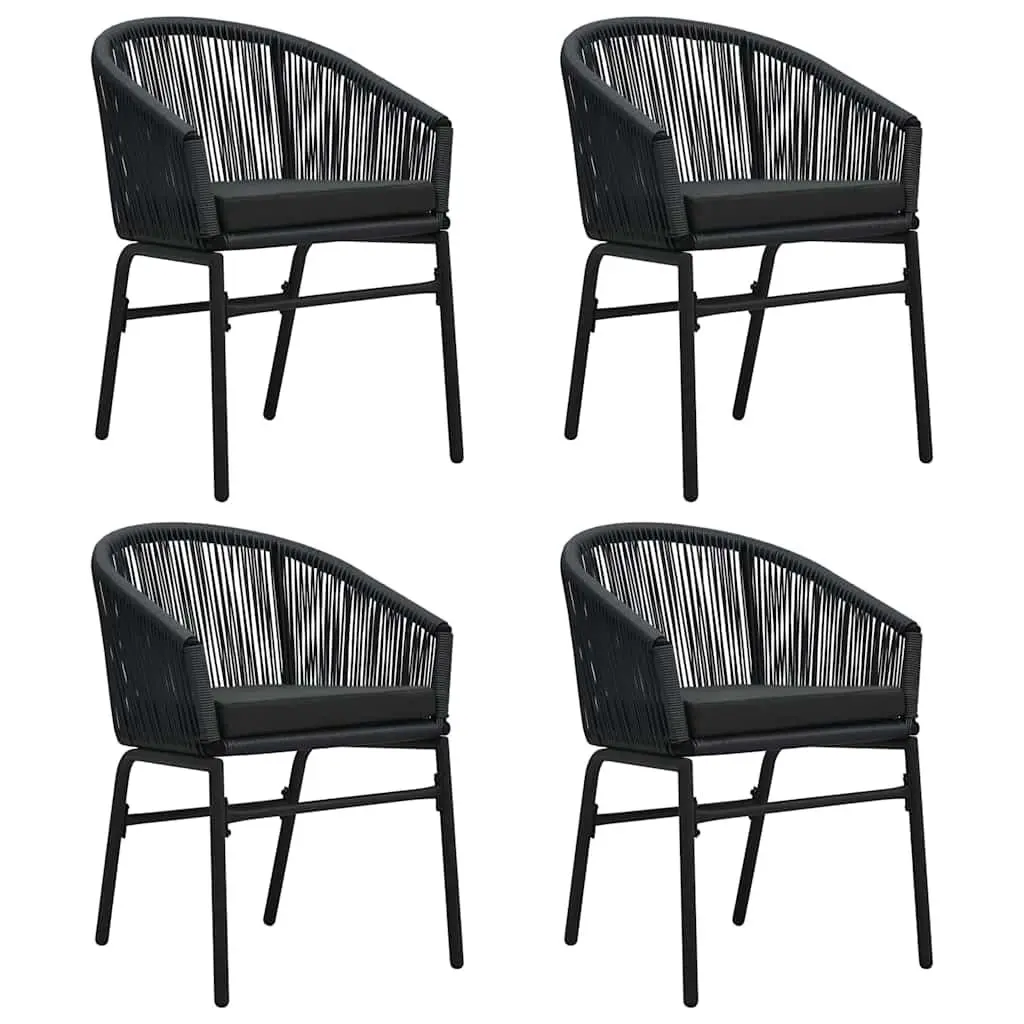 Outdoor Dining Set 5 Piece Glass Table Steel Frame Rattan Chairs with Cushions Black