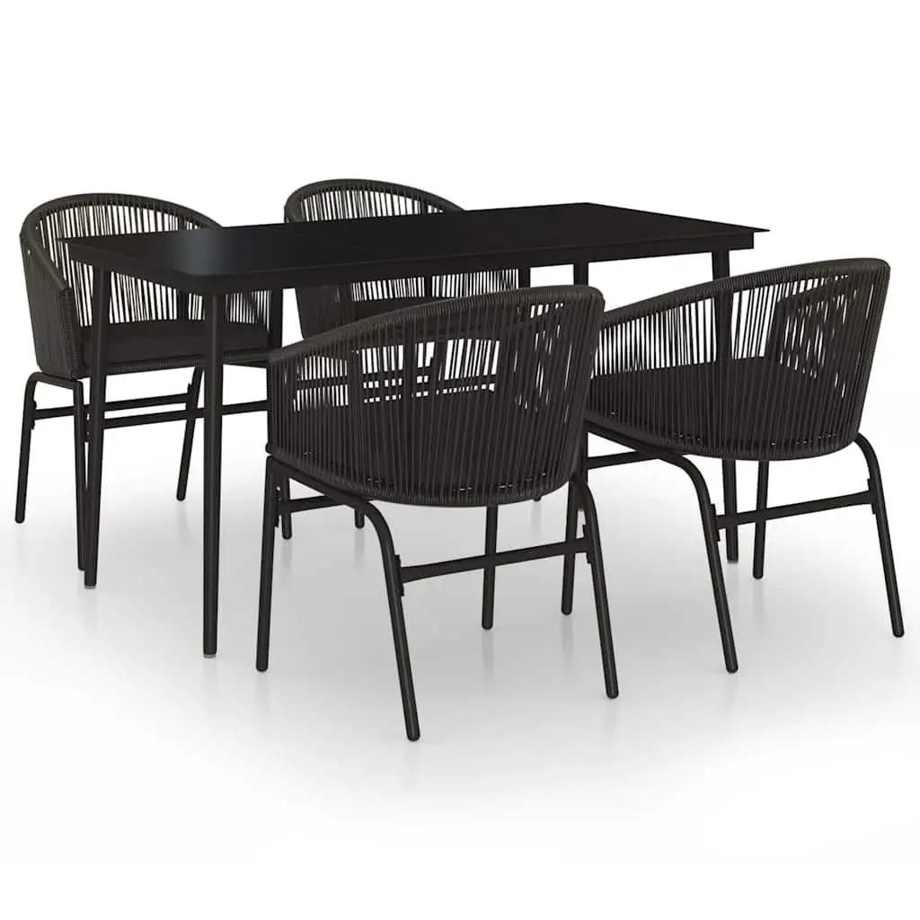 Garden Dining Set 5 Piece Outdoor Patio Furniture Black Glass Table Chairs