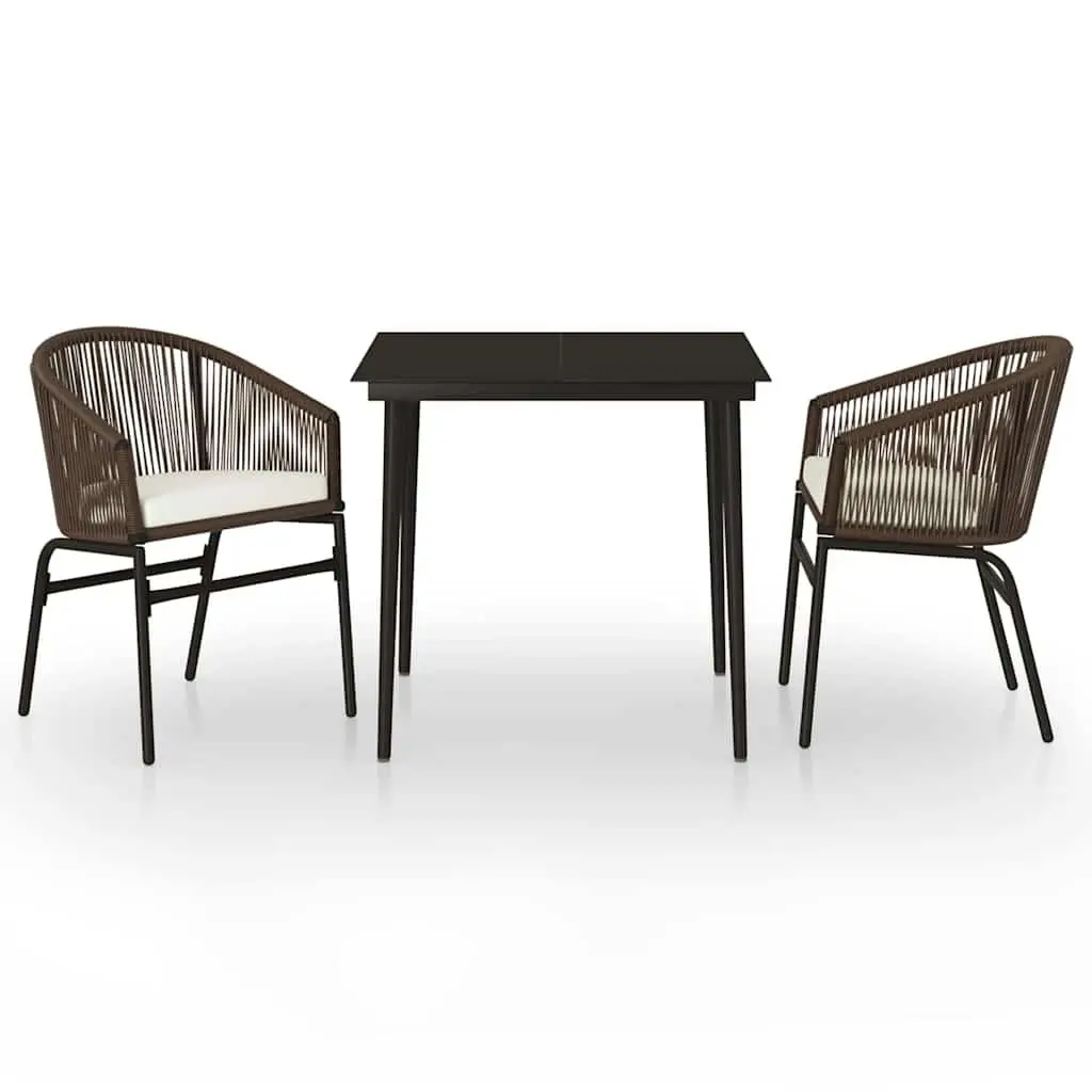 Garden Dining Set 3 Piece Outdoor Patio Furniture Brown Glass Table Rattan Chairs
