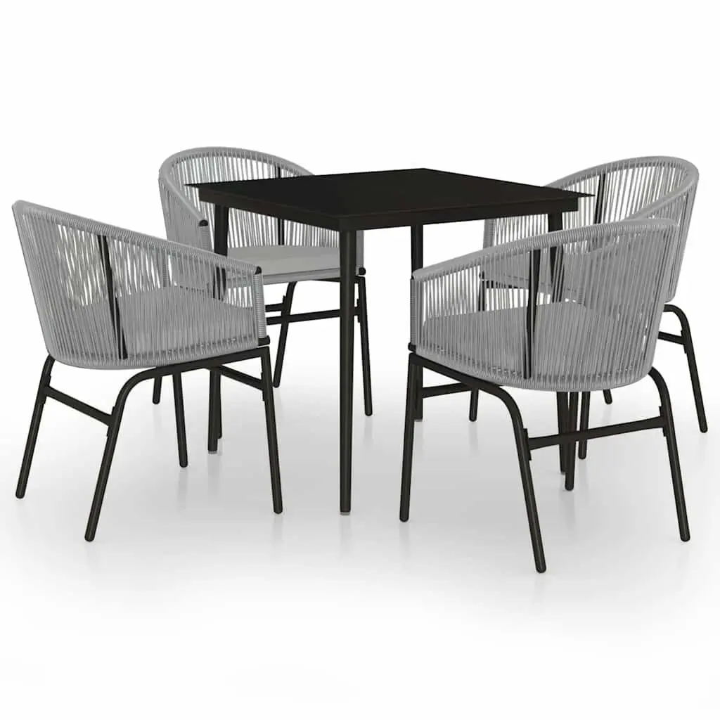 5 Piece Garden Dining Set Outdoor Dining Steel Frame Glass Table Grey