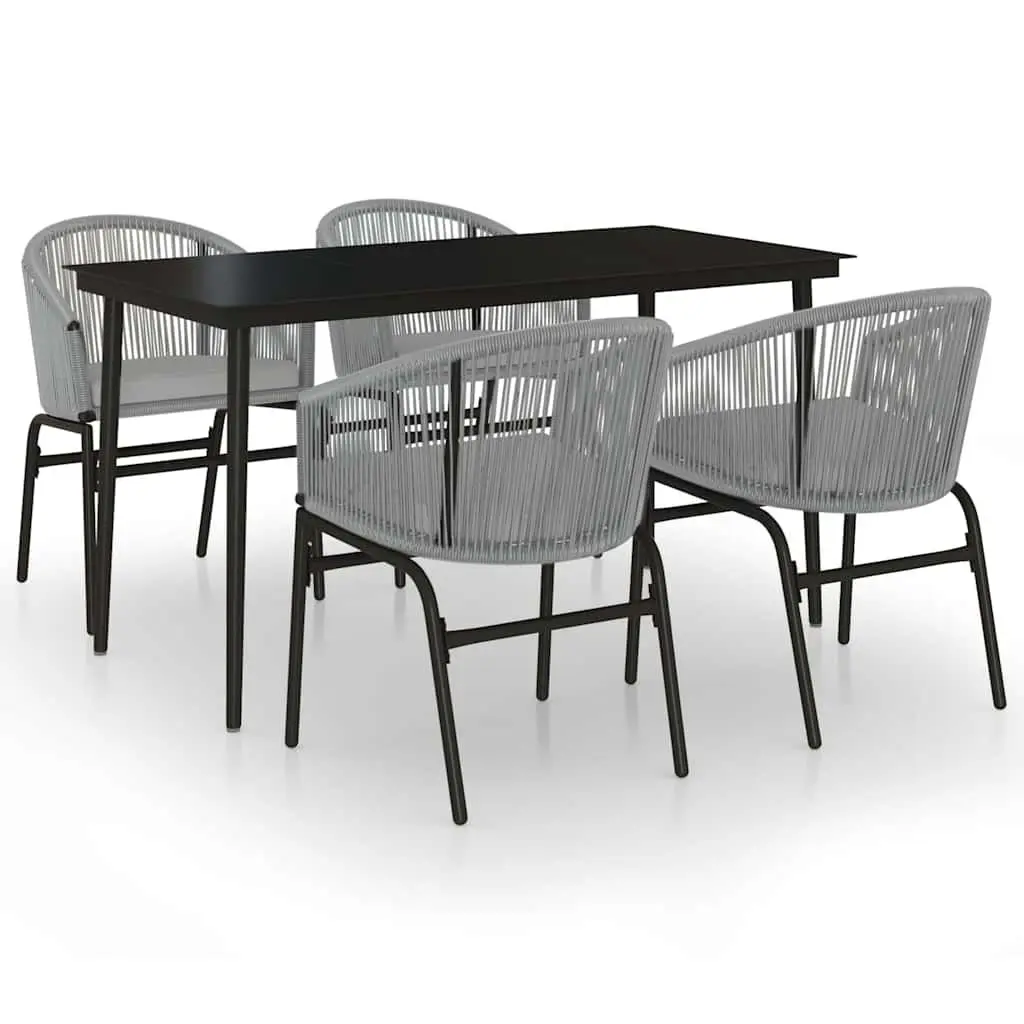 5 Piece Garden Dining Set Outdoor Patio Furniture Grey Steel Frame Glass Top