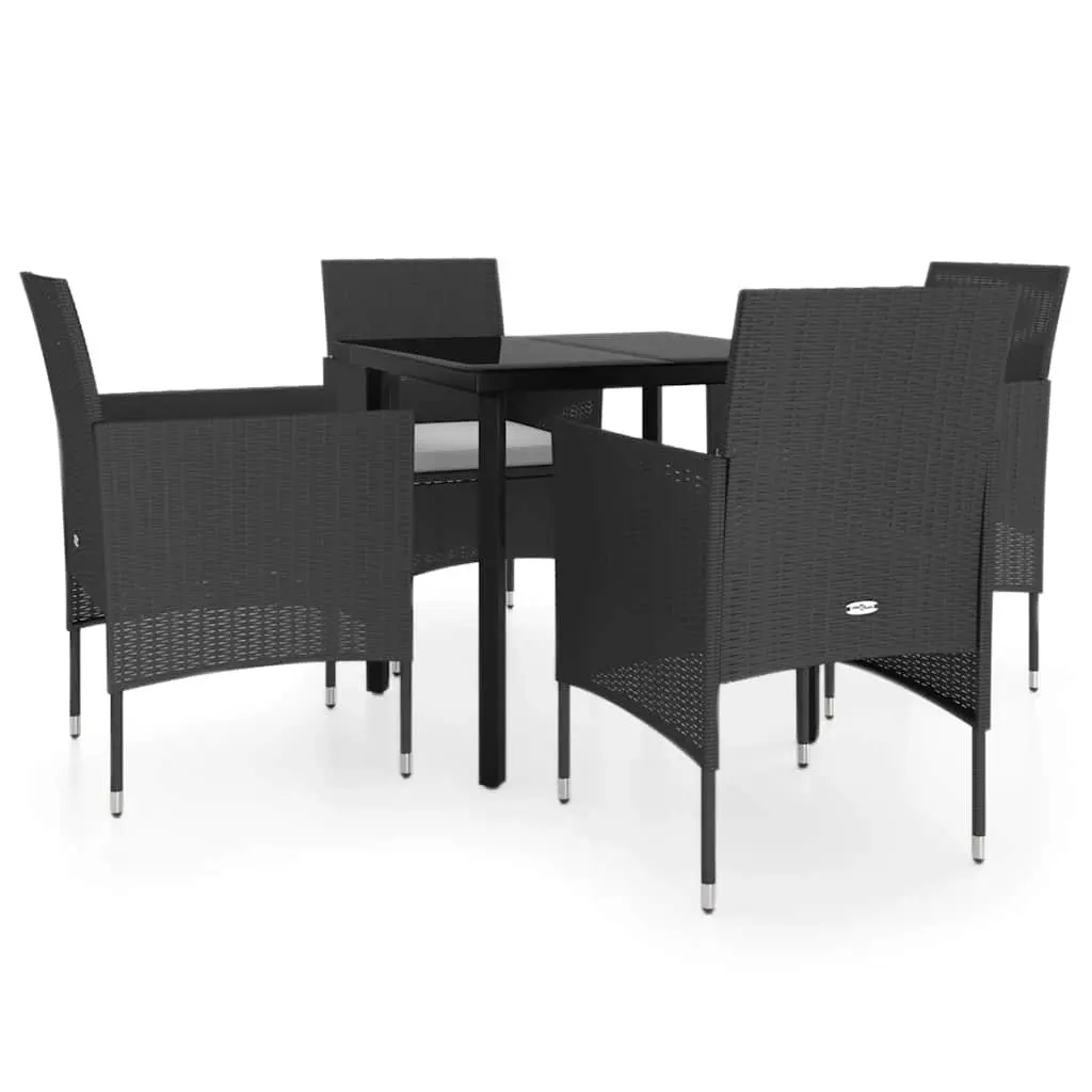 5 Piece Outdoor Garden Dining Set with Cushions Steel Frame Glass Tabletop Black