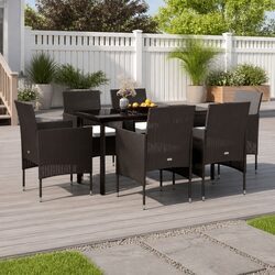 Stylish 7 Piece Black Patio Set with Cushions for Dining