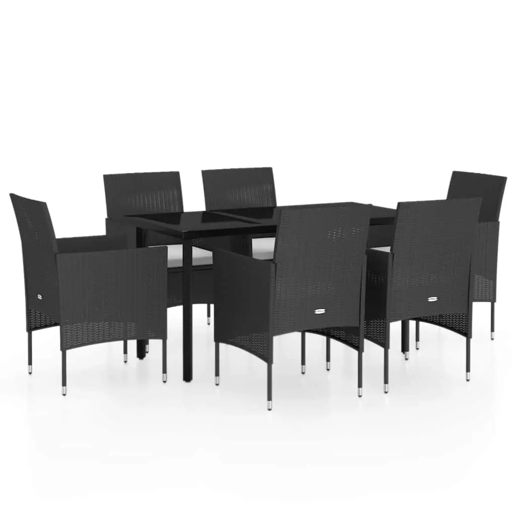 7 Piece Black Patio Set with Cushions for Dining