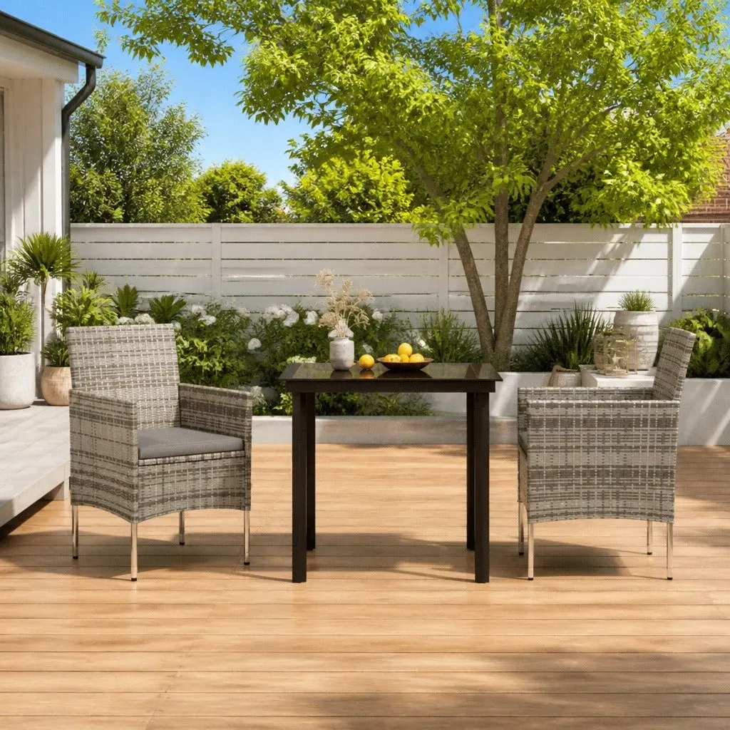 Outdoor Dining Set 3 Piece Table Chairs Grey Black